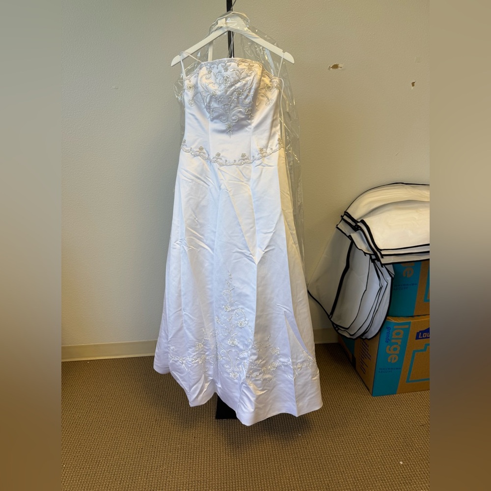DaVinci White Satin Gown with Crystal Accents 8004